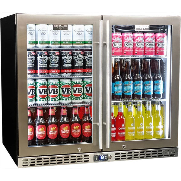 Schmick Twin Door Quiet Running Stainless Steel Triple Glazed Glass Door Bar Fridge - Model SK206-SS - Low Height