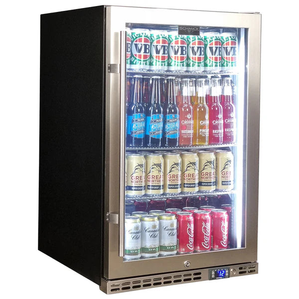 Schmick Stainless Steel Quiet Front Venting Under Bench Triple Glazed Glass Door Bar Fridge - Model SK146R-SS